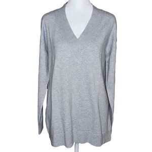 Gap Brooklyn Heather Gray Merino Wool Blend V-Neck Pullover Sweater Medium Cozy